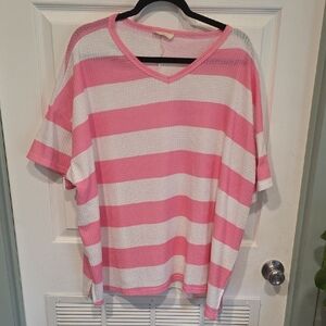 Chic Soul Pink and White Striped Short Sleeve Tee